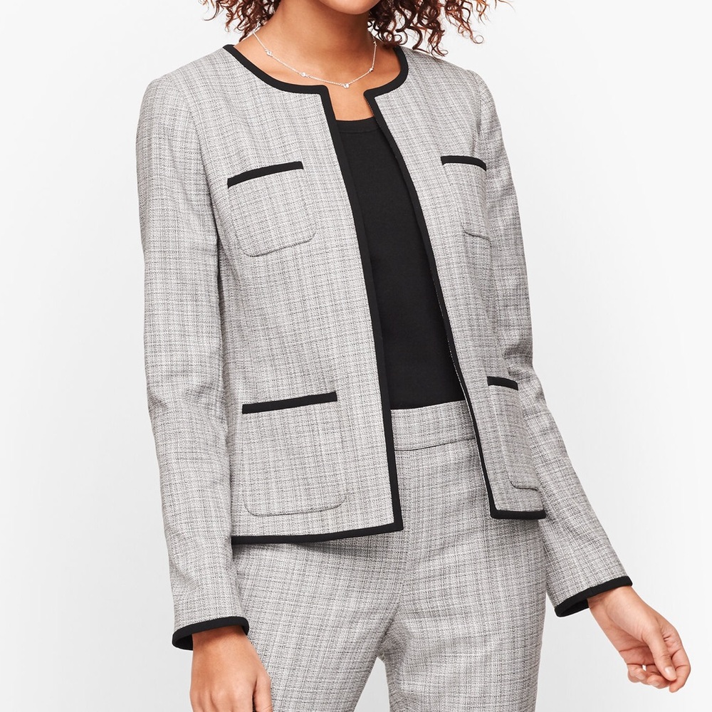 Talbots Westport Jacket Blazer Gray Tweed Open Front Pockets 6